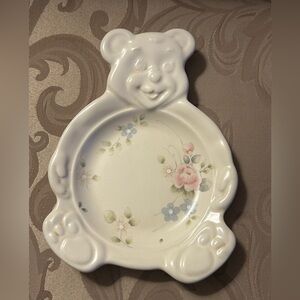 Vintage Pfaltzgraff Child’s Teddy Bear Shaped Sandwich Plate Tea Rose Floral